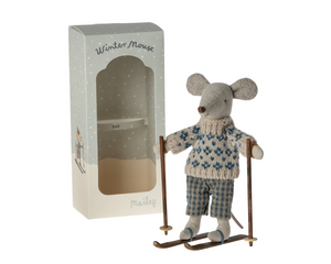 Maileg Winter Mouse with skis -Dad