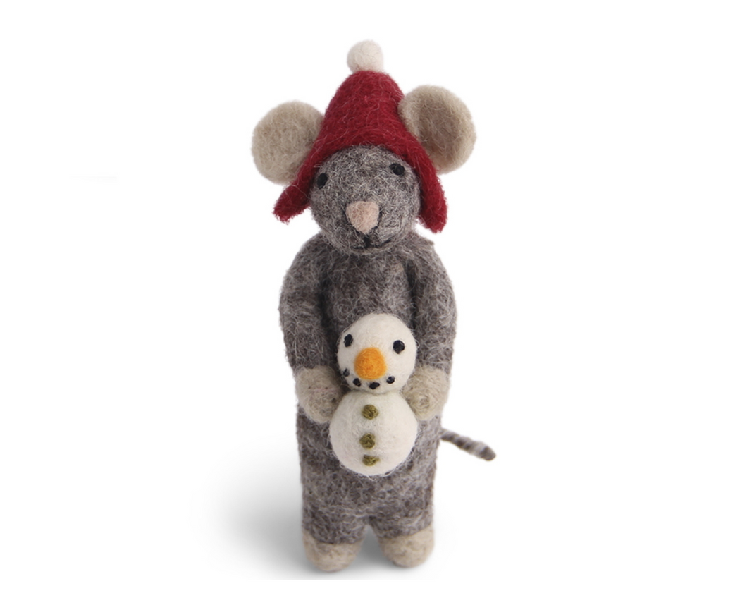 Gry & Sif Grey Mouse with Snowman
